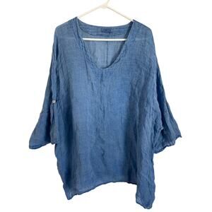 Colette Made in Italy 100% Linen Blouse, Tunic Blue